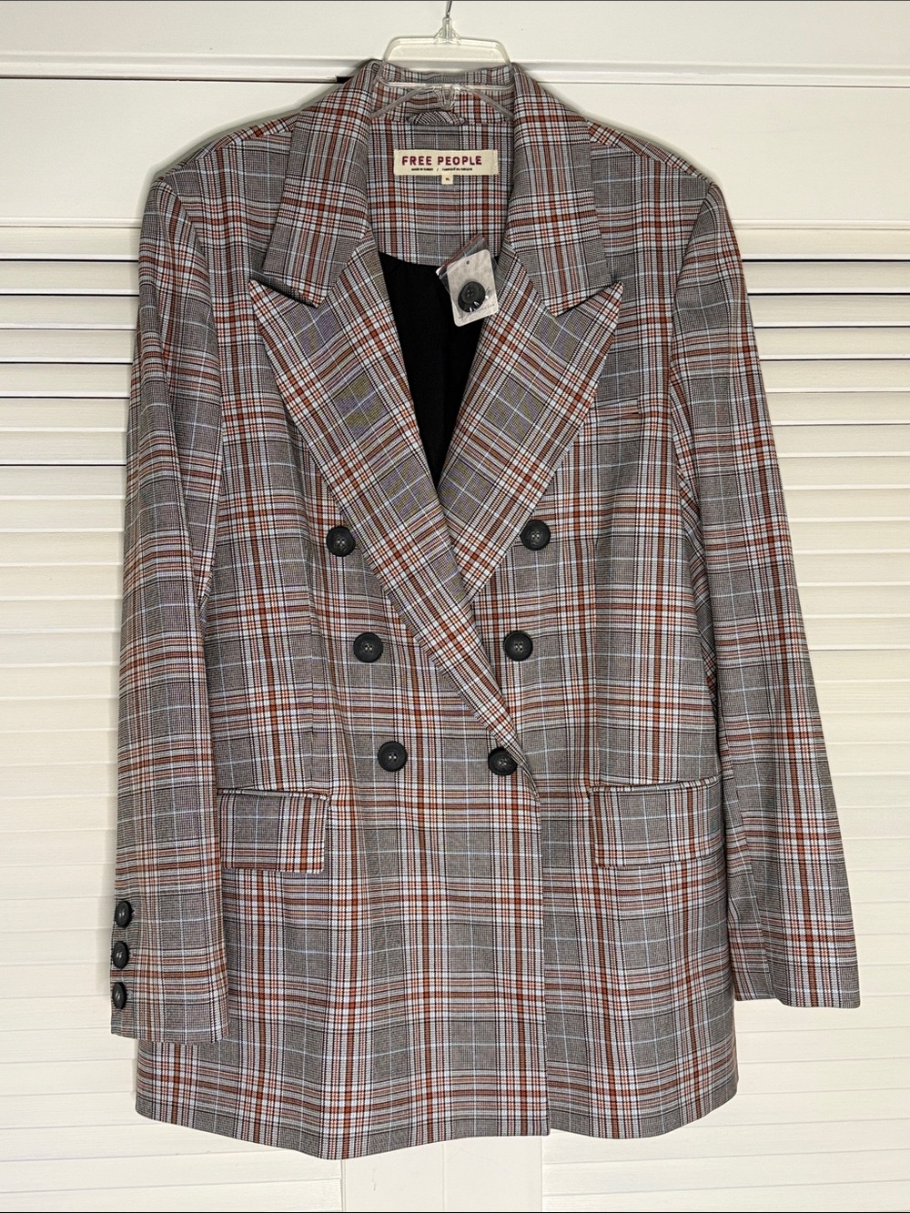 NWT! Free People Plaid Double-Breasted Blazer - Size XL